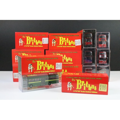 1004 - 14 Boxed 1/76 scale Britbus diecast model buses to include ME-001, ME 02, ES-003B, N 6213, etc, with... 