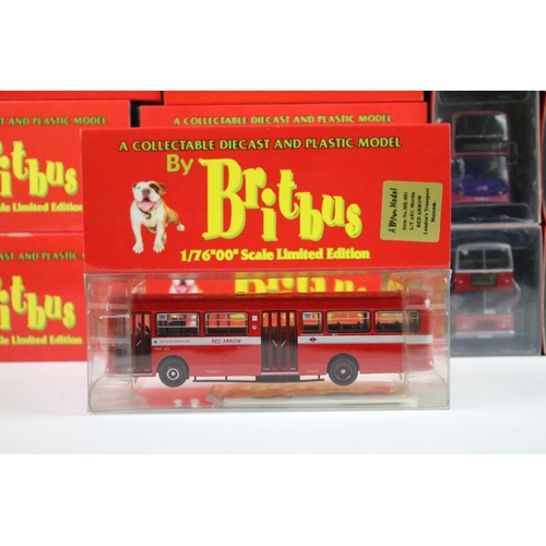 1004 - 14 Boxed 1/76 scale Britbus diecast model buses to include ME-001, ME 02, ES-003B, N 6213, etc, with... 