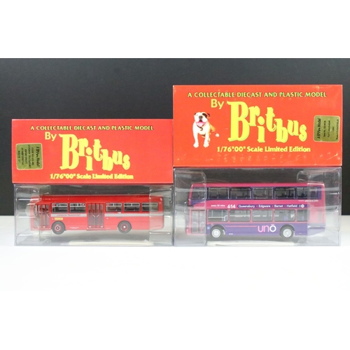 1004 - 14 Boxed 1/76 scale Britbus diecast model buses to include ME-001, ME 02, ES-003B, N 6213, etc, with... 