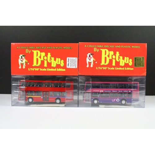 1004 - 14 Boxed 1/76 scale Britbus diecast model buses to include ME-001, ME 02, ES-003B, N 6213, etc, with... 