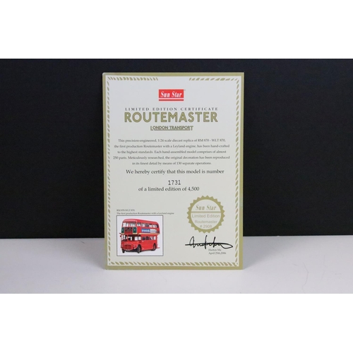 1019 - Two boxed ltd edn Sun Star 1/24 scale diecast model Routemaster buses to include 2905 RM 686 WLT 686... 