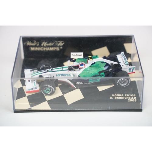 1040 - Six cased Paul’s Model Art Minichamps Formula 1 diecast models to include Honda RA108 J. Button 2008... 