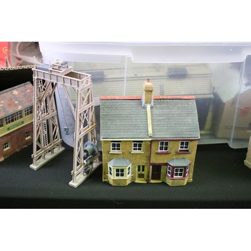 162 - Large quantity of built card and plastic OO gauge model railway trackside buildings (5 boxes)