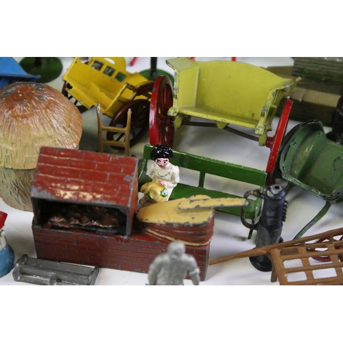 1328 - Large quantity of mainly Britains and some Dinky accessories to include horse carts, push carts, mil... 