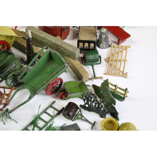 1328 - Large quantity of mainly Britains and some Dinky accessories to include horse carts, push carts, mil... 