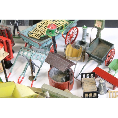 1328 - Large quantity of mainly Britains and some Dinky accessories to include horse carts, push carts, mil... 