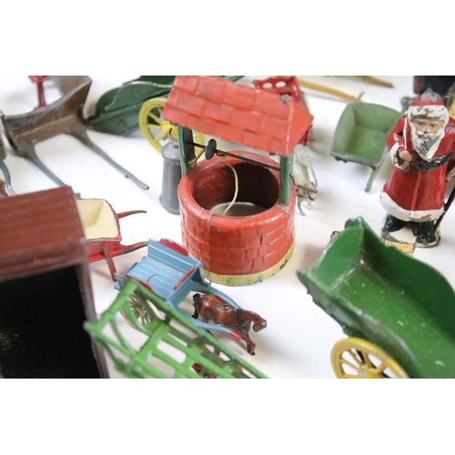 1328 - Large quantity of mainly Britains and some Dinky accessories to include horse carts, push carts, mil... 