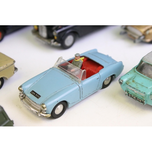 1331 - Nine Triang Spot On play worn diecast models to include Friskysport, Austin Taxi FX4, Austin Healey ... 