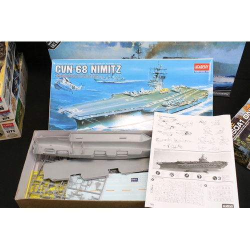 314 - 17 Boxed Academy plastic military model kits to include 1/350 14105 Queen Elizabeth Class HMS Warspi... 