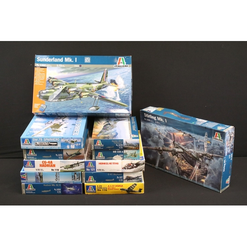 316 - 12 Boxed Italeri 1/72 plastic model plane kits to include 127 C-47 Skytrain, 1335 Stirling MK I, 130... 