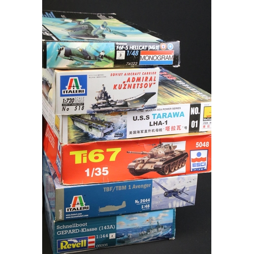 321 - 17 Boxed plastic model kits to include Revell, Italeri, ESCI, Mini Hobby Models, Airfix, Tauro, Mono... 