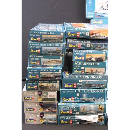 329 - 23 Boxed Revell plastic model kits, all relating to sea warfare, to include 1/72 05051 German Fast A... 