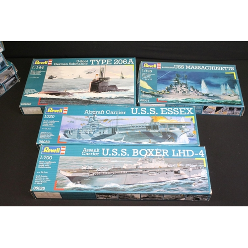 329 - 23 Boxed Revell plastic model kits, all relating to sea warfare, to include 1/72 05051 German Fast A... 