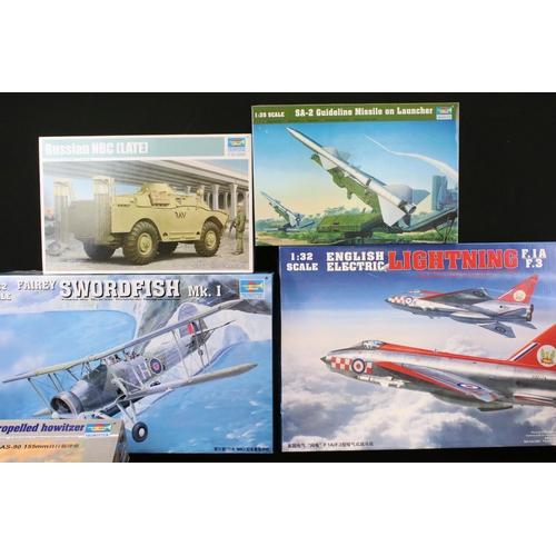 331 - 13 Boxed 1/32 - 1/35 Trumpeter plastic military model kits to include 03207 Fairey Swordfish Mk I, 0... 