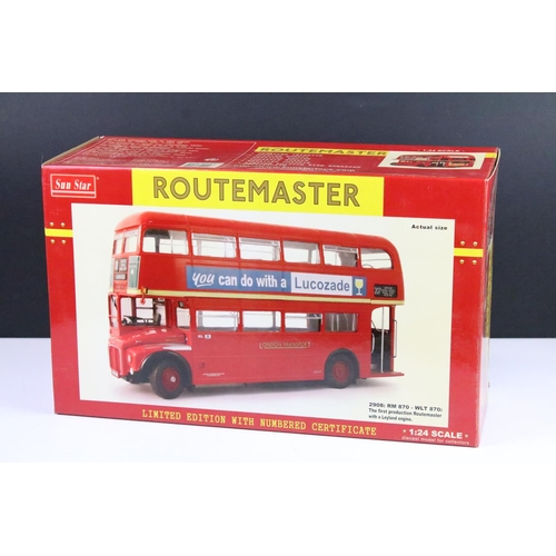 1019 - Two boxed ltd edn Sun Star 1/24 scale diecast model Routemaster buses to include 2905 RM 686 WLT 686... 