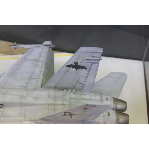 1064 - Two cased aircraft model dioramas to include a Shaba F-117A Stealth Desert Storm by Ian Ruscoe showi... 
