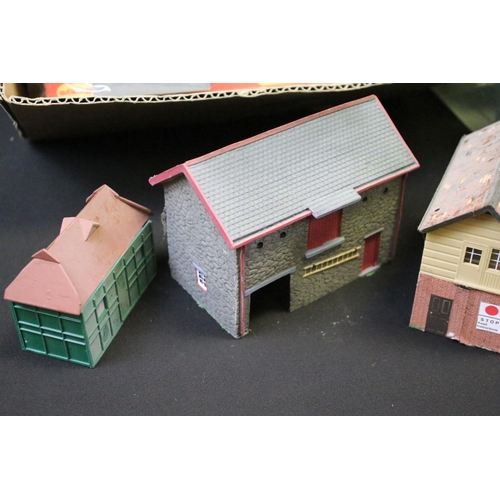 162 - Large quantity of built card and plastic OO gauge model railway trackside buildings (5 boxes)