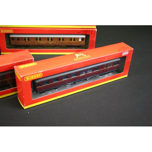 187 - 26 Boxed Hornby OO gauge items of rolling stock to include R4263A BR 61ft 6in Buffet Car E9127 E, R4... 