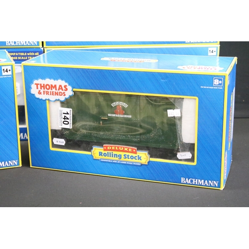 140 - Six boxed Bachmann G scale Thomas & Friends Deluxe items of rolling stock to include 98005 Tidmouth ... 