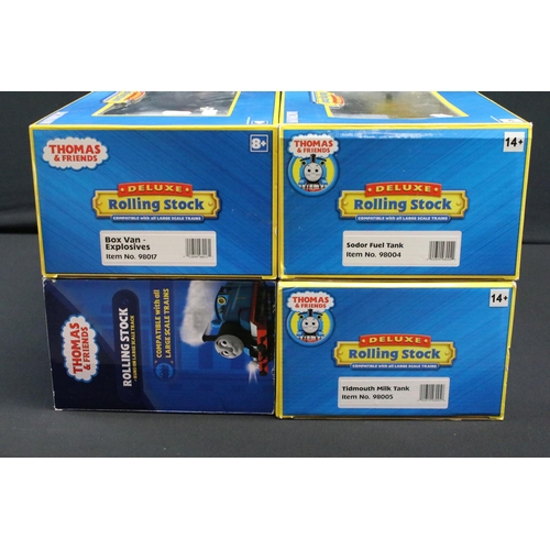 140 - Six boxed Bachmann G scale Thomas & Friends Deluxe items of rolling stock to include 98005 Tidmouth ... 