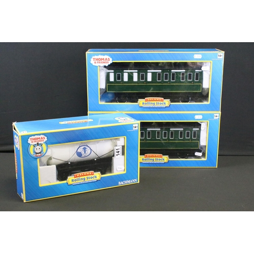 141 - Three boxed Bachmann G scale Thomas & Friends Deluxe items of rolling stock featuring 2 x Emily's Co... 