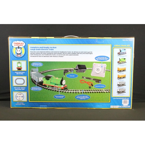 142 - Boxed Bachmann G scale Thomas & Friends Deluxe Percy and the troublesome rucks electric train set, c... 