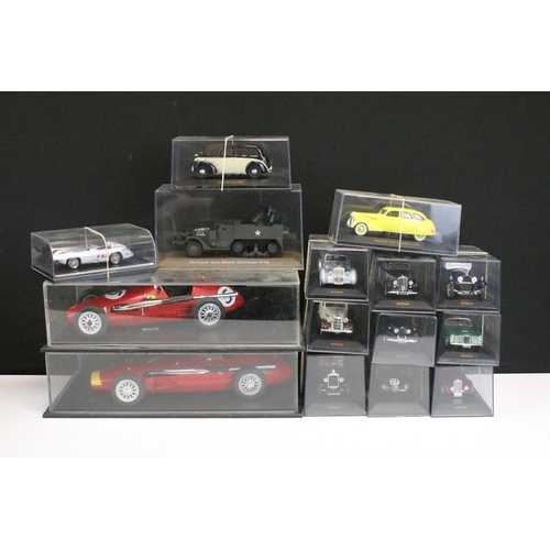 1291 - 13 Cased diecast models to include mainly IXO models featuring Austin FX3 1954, Berliet 11CV Dauphin... 