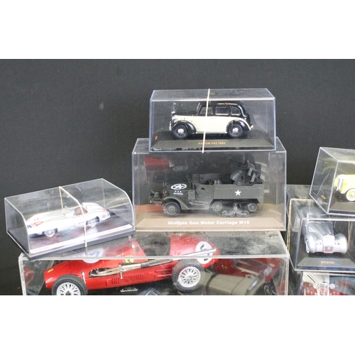 1291 - 13 Cased diecast models to include mainly IXO models featuring Austin FX3 1954, Berliet 11CV Dauphin... 