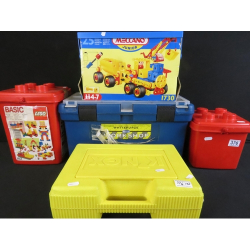 376 - Lego - Three original Lego containers to include 2 x red Lego Containers containing various 80s lego... 