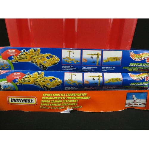 407 - Two boxed Mattel Hot Wheels Megarig Construction site along with 1 x boxed Matchbox Space Shuttle Tr... 