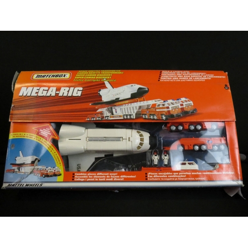 407 - Two boxed Mattel Hot Wheels Megarig Construction site along with 1 x boxed Matchbox Space Shuttle Tr... 