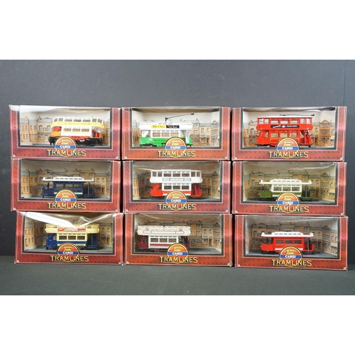 1144 - Nine boxed Corgi Tramlines C990/3 Derby Corporation, C990/1 Southampton, C992/2 Glasgow Corporation ... 