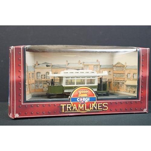 1144 - Nine boxed Corgi Tramlines C990/3 Derby Corporation, C990/1 Southampton, C992/2 Glasgow Corporation ... 