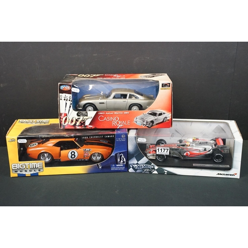 1177 - Three boxed 1/18 scale diecast models to include Joyride 007 James Bond Casino Royale 1965 Aston mar... 