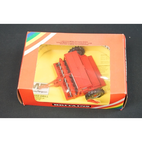 1189 - 11 Boxed Britains farm model accessories to include 9577 Seed Drill, 9566 High Speed Tipper Cart, 95... 