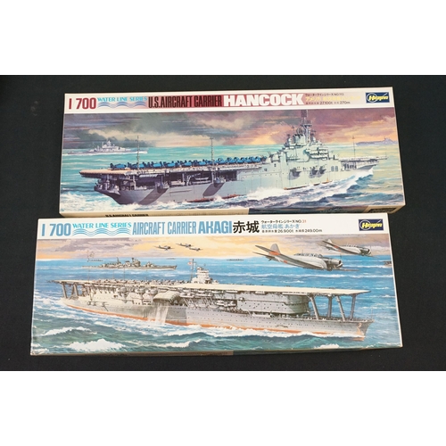 263 - 23 Boxed Hasegawa Water Line Series 1/700 plastic model ship kits to include 710 Ticonderoga, 709 Yo... 