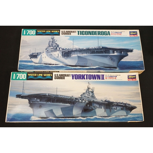 263 - 23 Boxed Hasegawa Water Line Series 1/700 plastic model ship kits to include 710 Ticonderoga, 709 Yo... 