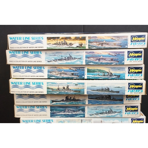 263 - 23 Boxed Hasegawa Water Line Series 1/700 plastic model ship kits to include 710 Ticonderoga, 709 Yo... 