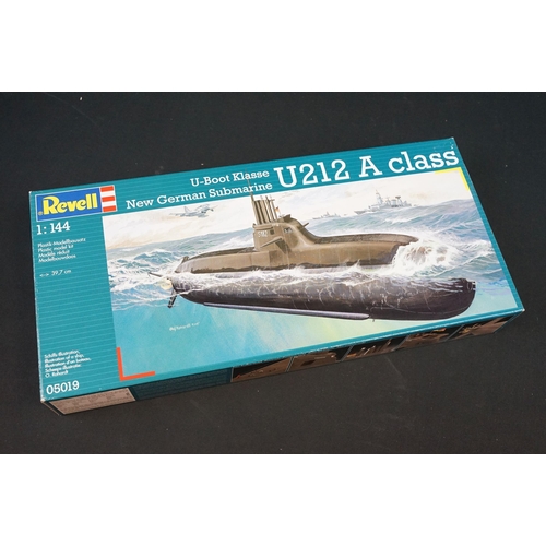 264 - Six boxed Revell plastic model kits to include 1/350 05040 Battleship Bismarck, 1/96 05458 HMS Beagl... 