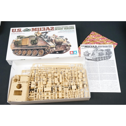 267 - Eight boxed Tamiya 1/35 military plastic model kits to include 68 British Army Main Battle Tank Chie... 