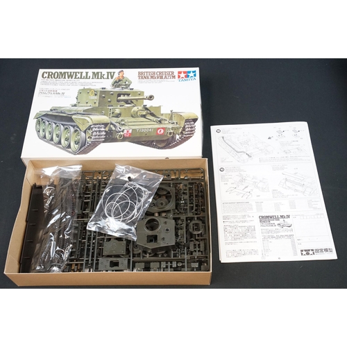 267 - Eight boxed Tamiya 1/35 military plastic model kits to include 68 British Army Main Battle Tank Chie... 