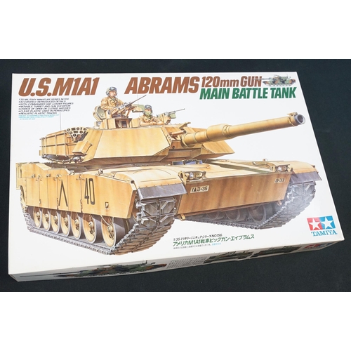 267 - Eight boxed Tamiya 1/35 military plastic model kits to include 68 British Army Main Battle Tank Chie... 