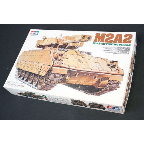 267 - Eight boxed Tamiya 1/35 military plastic model kits to include 68 British Army Main Battle Tank Chie... 