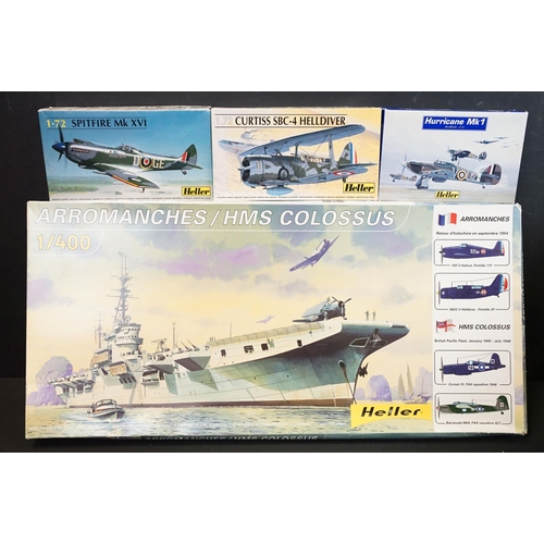 281 - 18 Boxed Heller plastic model kits to include 1/400 81090 Arromanches HMS Colossus, 1/35 81132 PzKpf... 