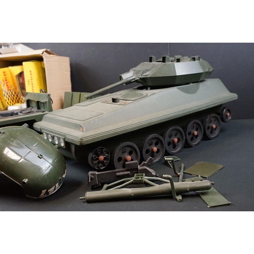 342 - Three Palitoy Action Man vehicles featuring Scorpion Tank, Land Rover and Helicopter, in play worn c... 