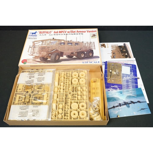 292 - Four boxed Bronco 1/35 plastic model kits to include CB35101 Buffalo 6X6 MPCV w/Slat Armour Version,... 