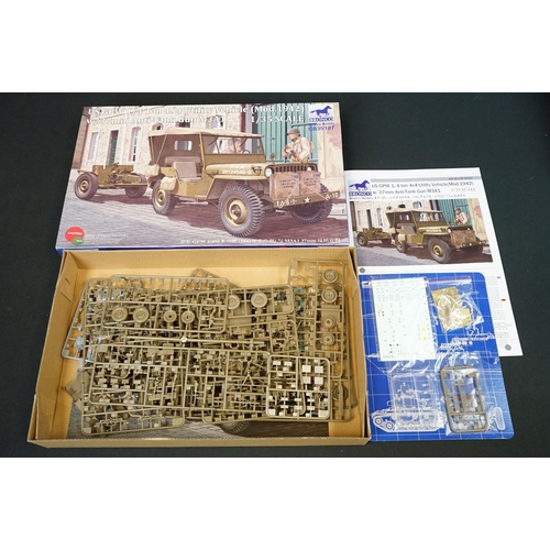 292 - Four boxed Bronco 1/35 plastic model kits to include CB35101 Buffalo 6X6 MPCV w/Slat Armour Version,... 