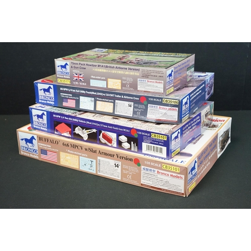 292 - Four boxed Bronco 1/35 plastic model kits to include CB35101 Buffalo 6X6 MPCV w/Slat Armour Version,... 