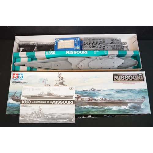 299 - Two boxed Tamiya 1/350 plastic model kits to include US Battleship 78018 BB-63 BB-63 Missouri and Br... 