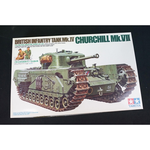 300 - Six boxed Tamiya 1/35 plastic military model kits to include 230 Dragon Wagon US 40 Ton Tank Transpo... 